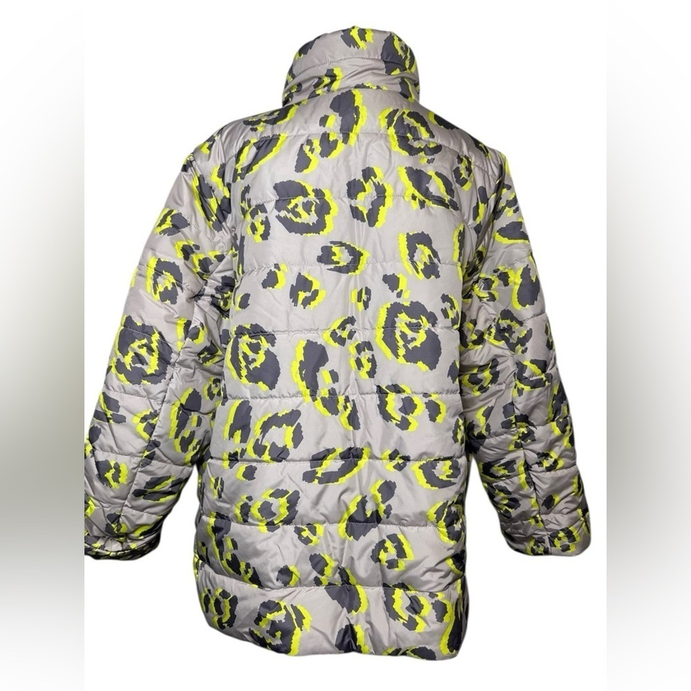 LOGO XL Lori Goldstein Reversible Puffer Jacket Women's Grey Neon Yellow Leopard - Picture 3 of 9